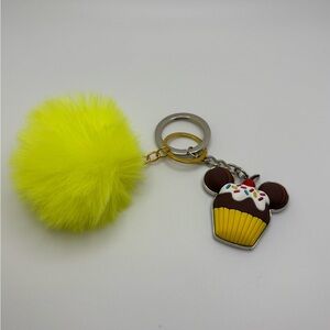 ✨5/$25✨Yellow Pom Pom Keychain with  Disney Cupcake Charm